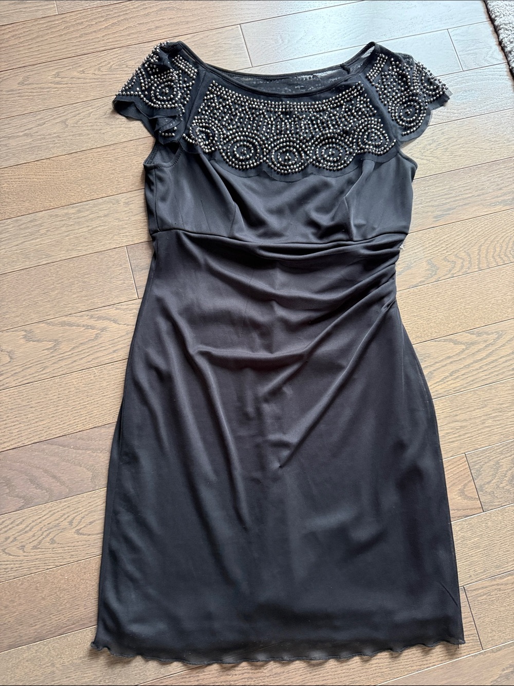 Jessica Black Beaded Scoop-Neck Mini Dress